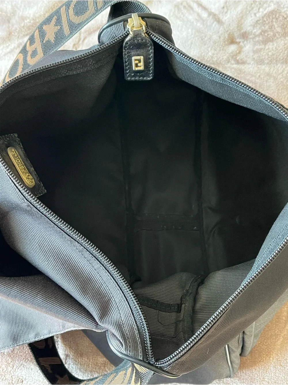 Fendi Black Canvas Messenger Bag with Logo Strap